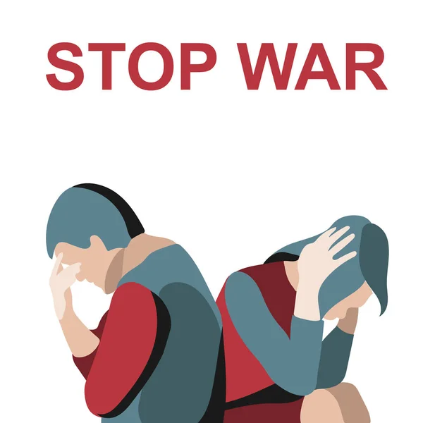 Vector Illustration Stop War Poster Background People Flat Design Red — Stock Vector