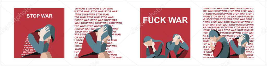  Vector set collection of posters and illustrations no war with people.