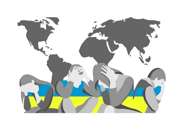 Векторна Ілюстрація Людей Світової Мапи Українського Прапора Монохром Кольоровий Дизайн Ліцензійні Стокові Вектори
