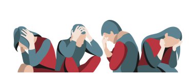 Kadın ve erkek, kafa tutan bir grup vektör illüzyonu. Beyaz arka planda izole edilmiş..