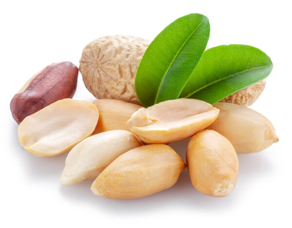 Peanuts or groundnuts isolated on white background. Close-up.
