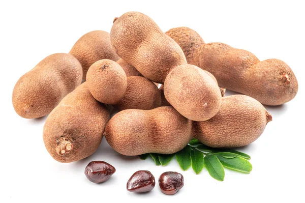 Καρποί Tamarind Και Ένα Ραγισμένο Tamarind Καφέ Πολτό Πρώτο Πλάνο — Φωτογραφία Αρχείου