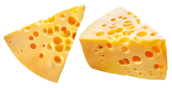 Two Blocks Emmental Cheese White Background File Contains Clipping Paths — Stockfoto