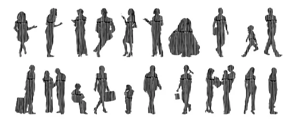 Illustration Vectorielle Silhouettes Esquissées Personnes Dessin Contour Silhouette Personnes Icône — Image vectorielle