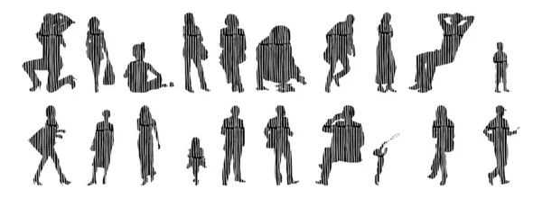 Vector Illustration Outline Silhouettes People Contour Drawing People Silhouette Icon — Stock Vector