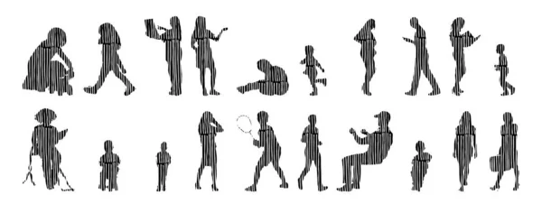 Vector Illustration Outline Silhouettes People Contour Drawing People Silhouette Icon — 스톡 벡터