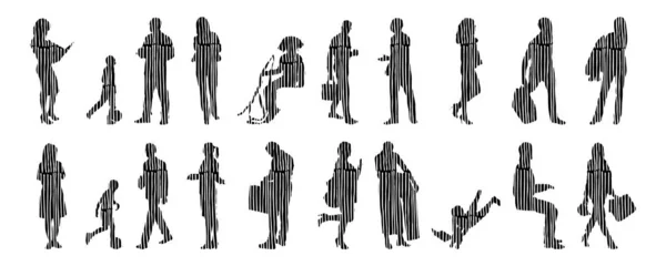 Illustration Vectorielle Silhouettes Esquissées Personnes Dessin Contour Silhouette Personnes Icône — Image vectorielle