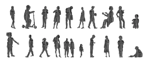 Vector Illustration Outline Silhouettes People Contour Drawing People Silhouette Icon — 스톡 벡터