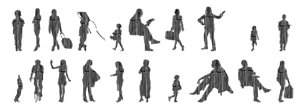 Vector Illustration Outline Silhouettes People Contour Drawing People Silhouette Icon — 스톡 벡터