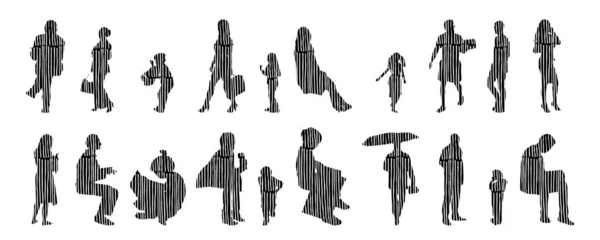 Illustration Vectorielle Silhouettes Esquissées Personnes Dessin Contour Silhouette Personnes Icône — Image vectorielle