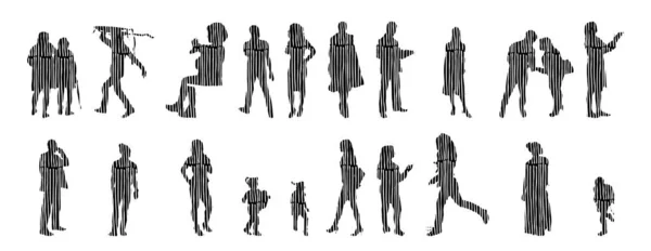 Illustration Vectorielle Silhouettes Esquissées Personnes Dessin Contour Silhouette Personnes Icône — Image vectorielle