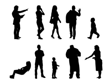 Vektör illüstrasyonu, insanların ana hatları, Contour çizimleri, insanların siluetleri, mimari taslak insanları, oturan insanların silueti, mimari set