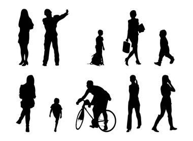 Vektör illüstrasyonu, insanların ana hatları, Contour çizimleri, insanların siluetleri, mimari taslak insanları, oturan insanların silueti, mimari set