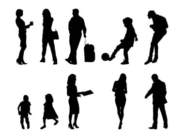 Vektör illüstrasyonu, insanların ana hatları, Contour çizimleri, insanların siluetleri, mimari taslak insanları, oturan insanların silueti, mimari set