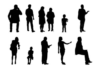 Vektör illüstrasyonu, insanların ana hatları, Contour çizimleri, insanların siluetleri, mimari taslak insanları, oturan insanların silueti, mimari set