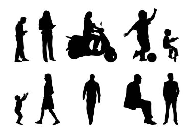 Vektör illüstrasyonu, insanların ana hatları, Contour çizimleri, insanların siluetleri, mimari taslak insanları, oturan insanların silueti, mimari set