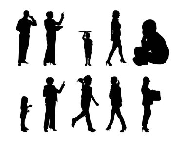 Vektör illüstrasyonu, insanların ana hatları, Contour çizimleri, insanların siluetleri, mimari taslak insanları, oturan insanların silueti, mimari set