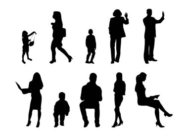 Vektör illüstrasyonu, insanların ana hatları, Contour çizimleri, insanların siluetleri, mimari taslak insanları, oturan insanların silueti, mimari set