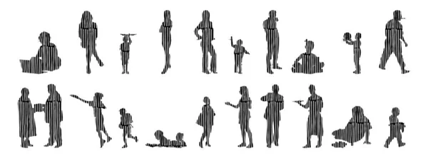 Illustration Vectorielle Silhouettes Esquissées Personnes Dessin Contour Silhouette Personnes Icône — Image vectorielle