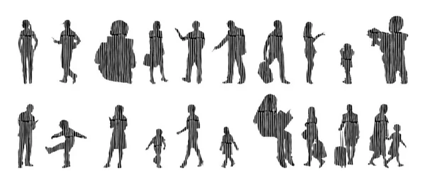 Illustration Vectorielle Silhouettes Esquissées Personnes Dessin Contour Silhouette Personnes Icône — Image vectorielle