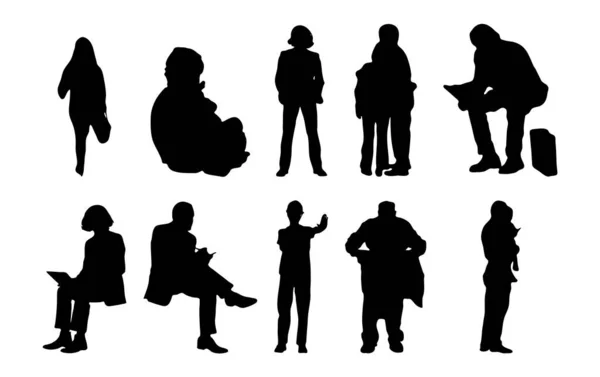 Illustration Vectorielle Décrivez Les Silhouettes Des Personnes Dessin Contour Silhouette — Image vectorielle