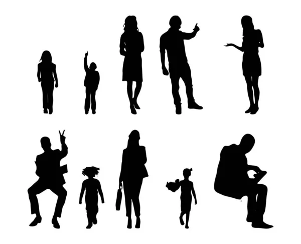 Vector Illustration Outline Silhouettes People Contour Drawing People Silhouette Architecture — 스톡 벡터