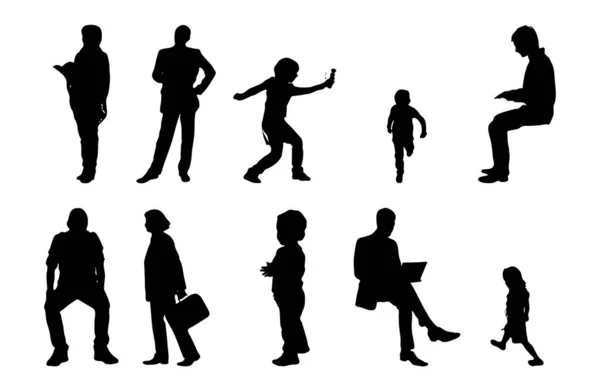 Illustration Vectorielle Décrivez Les Silhouettes Des Personnes Dessin Contour Silhouette — Image vectorielle