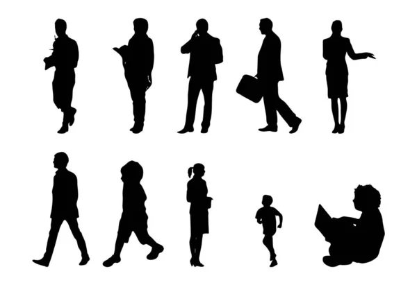 Vector Illustration Outline Silhouettes People Contour Drawing People Silhouette Architecture — 스톡 벡터