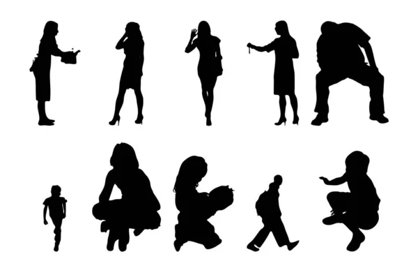 Illustration Vectorielle Décrivez Les Silhouettes Des Personnes Dessin Contour Silhouette — Image vectorielle