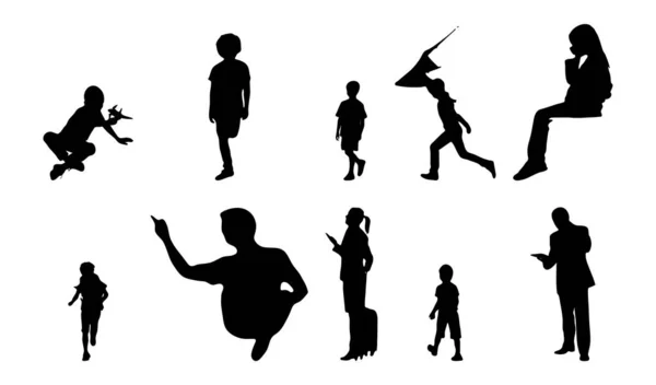 Vector Illustration Outline Silhouettes People Contour Drawing People Silhouette Architecture — 스톡 벡터