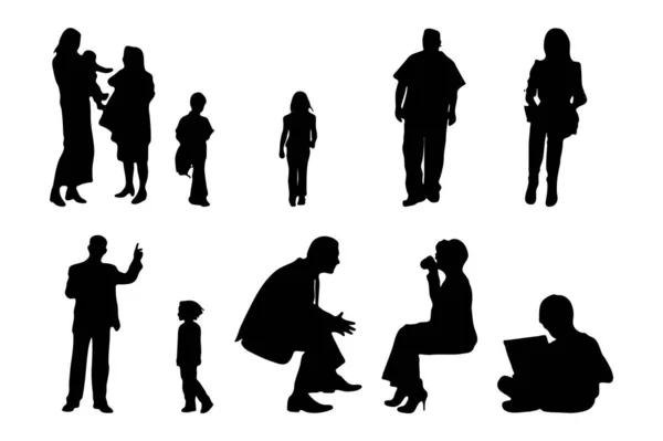 Vector Illustration Outline Silhouettes People Contour Drawing People Silhouette Architecture — 스톡 벡터