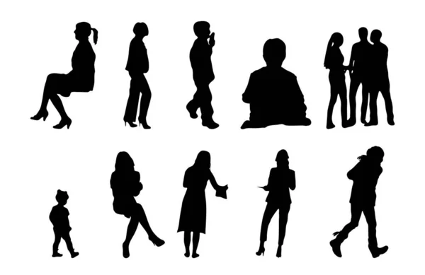 Vector Illustration Outline Silhouettes People Contour Drawing People Silhouette Architecture — Stock Vector