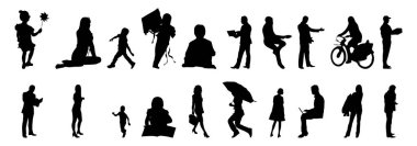 Vektör illüstrasyonu, insanların ana hatları, Contour çizimleri, insanların siluetleri, mimari taslak insanları, oturan insanların silueti, mimari set