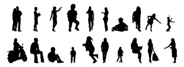 Vektör illüstrasyonu, insanların ana hatları, Contour çizimleri, insanların siluetleri, mimari taslak insanları, oturan insanların silueti, mimari set