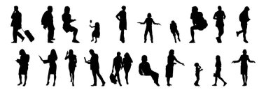 Vektör illüstrasyonu, insanların ana hatları, Contour çizimleri, insanların siluetleri, mimari taslak insanları, oturan insanların silueti, mimari set