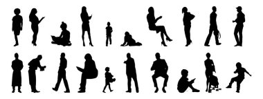 Vektör illüstrasyonu, insanların ana hatları, Contour çizimleri, insanların siluetleri, mimari taslak insanları, oturan insanların silueti, mimari set
