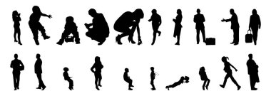 Vektör illüstrasyonu, insanların ana hatları, Contour çizimleri, insanların siluetleri, mimari taslak insanları, oturan insanların silueti, mimari set