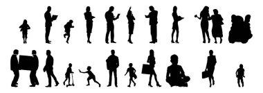 Vektör illüstrasyonu, insanların ana hatları, Contour çizimleri, insanların siluetleri, mimari taslak insanları, oturan insanların silueti, mimari set