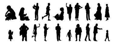 Vektör illüstrasyonu, insanların ana hatları, Contour çizimleri, insanların siluetleri, mimari taslak insanları, oturan insanların silueti, mimari set