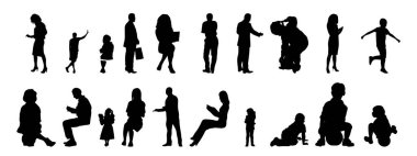 Vektör illüstrasyonu, insanların ana hatları, Contour çizimleri, insanların siluetleri, mimari taslak insanları, oturan insanların silueti, mimari set