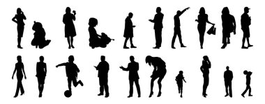 Vektör illüstrasyonu, insanların ana hatları, Contour çizimleri, insanların siluetleri, mimari taslak insanları, oturan insanların silueti, mimari set