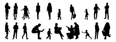 Vektör illüstrasyonu, insanların ana hatları, Contour çizimleri, insanların siluetleri, mimari taslak insanları, oturan insanların silueti, mimari set