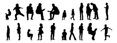 Vektör illüstrasyonu, insanların ana hatları, Contour çizimleri, insanların siluetleri, mimari taslak insanları, oturan insanların silueti, mimari set