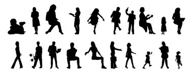 Vektör illüstrasyonu, insanların ana hatları, Contour çizimleri, insanların siluetleri, mimari taslak insanları, oturan insanların silueti, mimari set