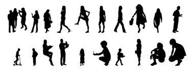 Vektör illüstrasyonu, insanların ana hatları, Contour çizimleri, insanların siluetleri, mimari taslak insanları, oturan insanların silueti, mimari set