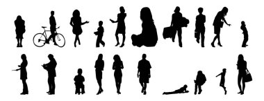 Vektör illüstrasyonu, insanların ana hatları, Contour çizimleri, insanların siluetleri, mimari taslak insanları, oturan insanların silueti, mimari set