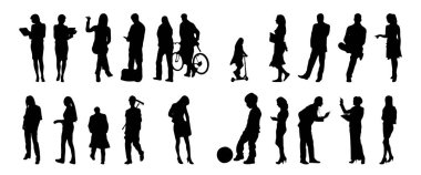 Vektör illüstrasyonu, insanların ana hatları, Contour çizimleri, insanların siluetleri, mimari taslak insanları, oturan insanların silueti, mimari set