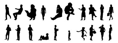 Vektör illüstrasyonu, insanların ana hatları, Contour çizimleri, insanların siluetleri, mimari taslak insanları, oturan insanların silueti, mimari set