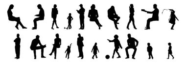 Vektör illüstrasyonu, insanların ana hatları, Contour çizimleri, insanların siluetleri, mimari taslak insanları, oturan insanların silueti, mimari set