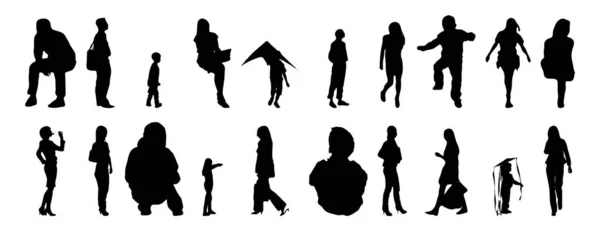 Vector Illustration Outline Silhouettes People Contour Drawing People Silhouette Architecture — Stock Vector